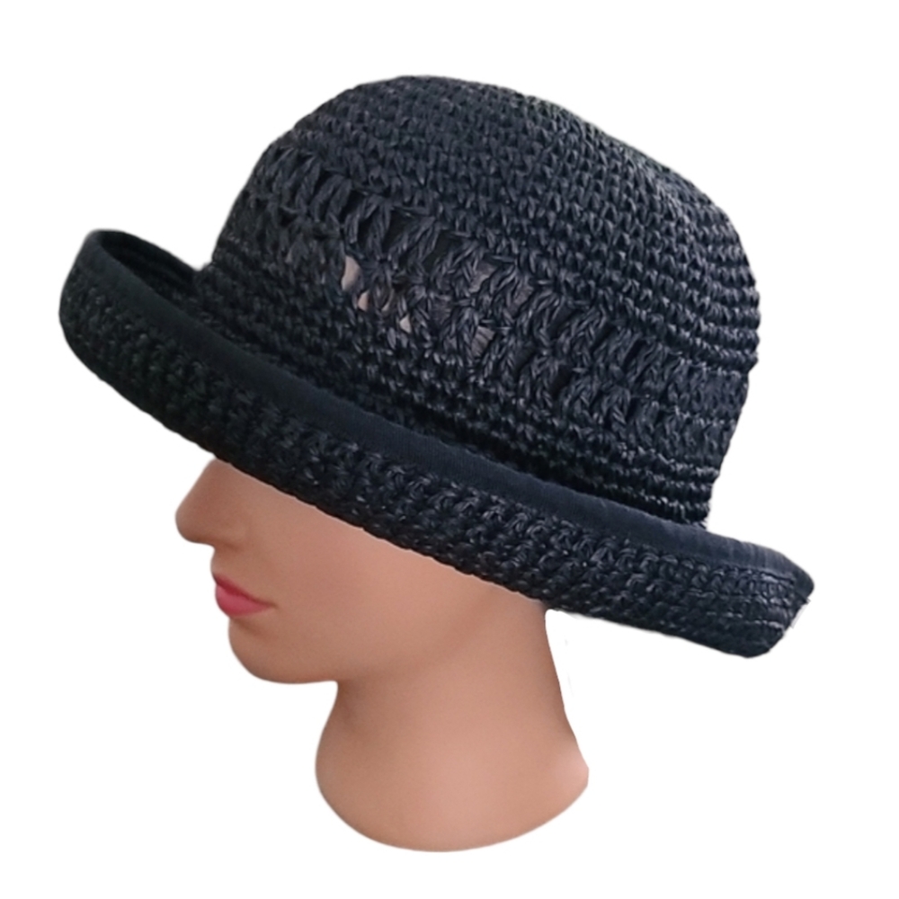 VINTAGE HAWAII Navy Blue Floppy Paper Hat Wide Brim Derby Packable Deadstock - Picture 7 of 15